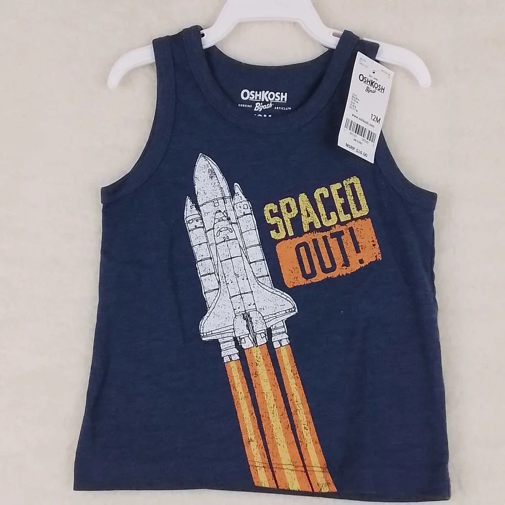 Oshkosh Cotton Blend Tank Boy's Size 12mo in Blue w/ Space‎ Theme